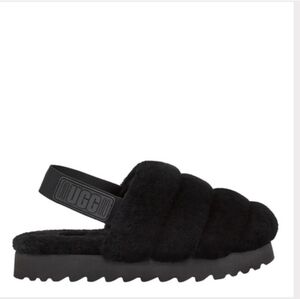 UGG SUPER FLUFF BLACK SLIDE SHEEPSKIN CLOSED TOE MULE SLIPPERS SIZE US 10 WOMEN